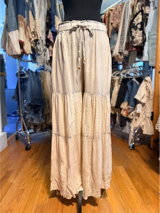 Young Threads Pants - YOUNG THREADS Boho Tiered Wide Leg Drawstring Pants Latte NWT Large